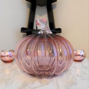 Mauve Blown-Glass Pumpkin